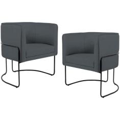 Kit 02 Poltronas Decorativas Fixa Base de Aço Preto Betina D02 Corano 