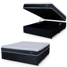 Cama Box Baú Casal Colchão Com Molas Ensacadas City Pillow Top 138x188x64cm Preto/Branco Hellen