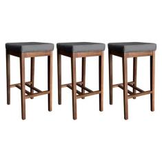 Kit 3 Banquetas Alta para Cozinha Bali Madeira Castanho Suede CCS - CC