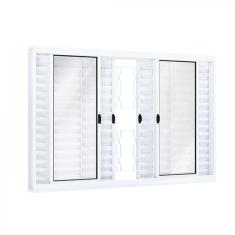 Janela de Correr Aço Veneziana 6 Folhas com Grade Mosaico Riobras  120cmx150cm Branco