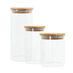 POTES DE VIDRO P/MANTIMENTOS C/TAMPA BAMBU OIKOS - 3 PÇS