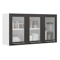 Armário de Cozinha Aéreo Itatiaia Aço 3 Portas Com Vidro Florença Grafite/Branco