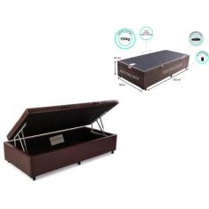 Cama Box Baú Solteiro King 96x203 (AL) - Jadmax,  Sintético Marrom Mar