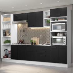 Armário de Cozinha Completa 330cm Branco/Preto Agata Madesa 02, Branco
