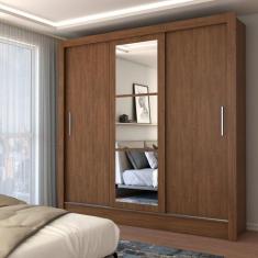 Guarda-Roupa Casal Castela 3 Portas 3 Gavetas com Espelho Cinamomo - P