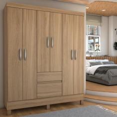 Guarda-Roupa Casal Senna 6 Portas 2 Gavetas Amêndola Touch - Panorama 