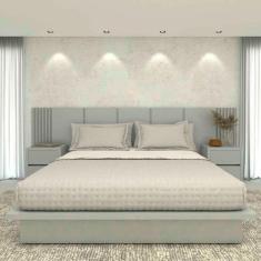Cama King 2,01m Cabeceira 3,50m e 2 Mesas Sob Medida em MDF - Casa Lar