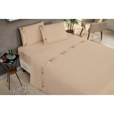 Jogo De Lençol Solteiro Casal 3Pçs 180 Fios Varias Cores Caqui, Branco