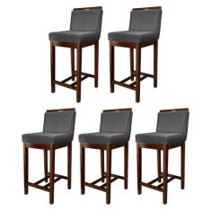 Kit 5 Banquetas Média para Bancada Gourmet Líbia Madeira Capuccino Sue