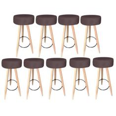 Kit 09 Banqueta Alta Flora Pés Palito em Madeira Branco para  Bar Bist