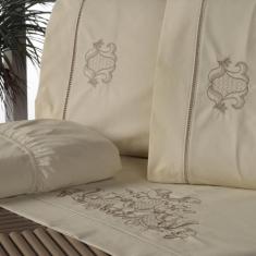 Jogo Lençol Casal Bordado Crivo 4 Peças 100% Algodão 200 Fios - Ingrid