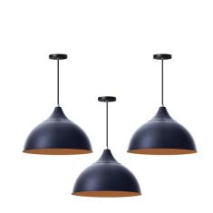 Kit 3 Lustres Pendente Meia Lua Preto 40Cm Com Chapeu Preto - Ideallum
