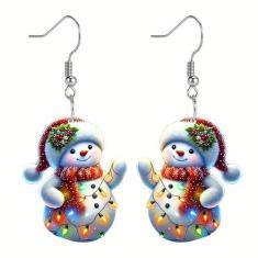 Brincos de boneco de neve de Natal, brincos de acrílico, lindos bonecos de neve, enfeites de boneco de neve, joias de Natal, acessórios para presentes, Large, Acrílico, Sem pedra preciosa