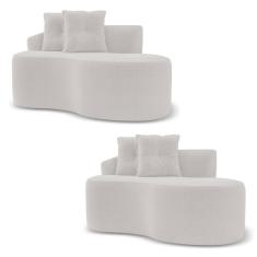 Kit 02 Sofás Orgânicos Living Bob 145cm 02 Lugares com 02 Almofadas Bouclê Off White - Abmaza