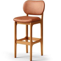 Banqueta Alta Para Cozinha Madeira Fixa Betta L02 Imbuia Couríssimo Camel - Lyam Decor