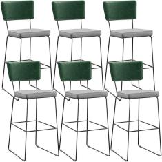 Kit 06 Banquetas Altas Allana L02 Verde Musgo Cinza