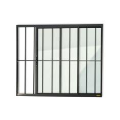 Janela Confort 2 Folhas Com Grade Vidro Liso 120cm X 120cm Brimak Preto