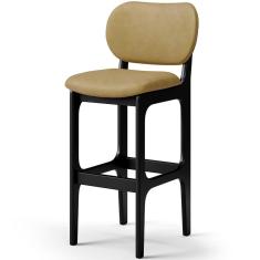 Banqueta Alta Fixa Betta L02 Madeira Maciça Assento Estofado Preto, Fendi Lyam Decor