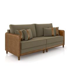 Sofá Living Montecarlo 2 Lugares Bipartido 172cm Pés Em Madeira Veludo Castor-Caramelo G33