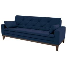 Sofá 2,08 Metros Linoforte Nature, 4 Lugares, Suede Veludo Azul Petroleo