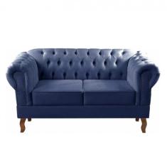 Sofá Dom Pedro 2 Lugares Chesterfield Namoradeira Captonê Azul Marinho