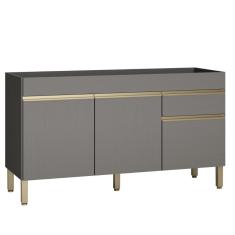 Balcão Gabinete De Pia 150 Cm 3 Portas Sem Tampo Kits Paraná Cinza Gris Cinza-gris