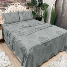 Jogo De Cama Lençol Queen Colonial Percal 300 Fios 4 Peças - Cinza