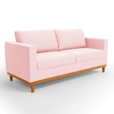 Sofá 03 Lugares Juliette Rosa Bebê Base Madeira Castanho - DROSSI