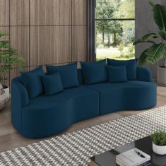 Sofá 3 Lugares Orgânico Living 210cm Mersa Veludo Azul Mnh K01 - D'Ros