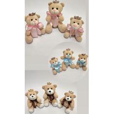 Trio de Ursos de Pelúcia Articulado com Laço Para Nicho ou Presente - 