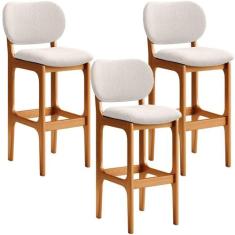 Kit 3 Banquetas Alta Bar Cozinha Sala Jantar Fixa Betta L02 Imbuia Lin