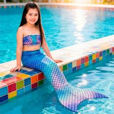Fantasia de Sereia Infantil Azul de Carnaval Com Cauda e Top - Fantasi