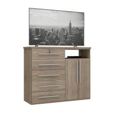 Cômoda 1201 Ilan Castanho 5 Gavetas em MDF com Puxadores Resistentes e Fechadura Marrom para Quarto