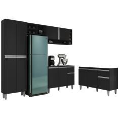 Cozinha Compacta Vanessa Tatiane 12 Portas 2 Gavetas MDF 120cm Preto com Balcões e Paneleiro
