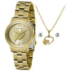 Kit Relógio Feminino Lince Dourado 50M Ref.Lrgh150L-Ky49C2Kx