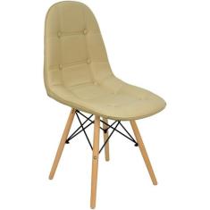 Cadeira Charles Eames Botonê Eiffel Wood Estofada Couro - Bege - Magaz