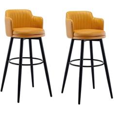Conjunto De 2 Banquetas Para Bar Cadeira Giratória Bar Com Encosto Cozinha Ilha Bancadas Bancada Altura Com Braços, Couro Preto Pernas De Metal Preto Apoio Para Os Pés Para Pub Home Bar Sala De Ja
