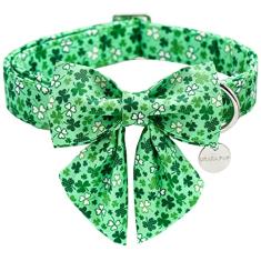 UP URARA PUP Coleira de cachorro para dia de São Patrício com gravata-borboleta, de algodão para o dia de São Patrício para meninas grandes, coleira de cachorro trevo da sorte com fivela de metal, verde, primavera, GG, pescoço 40,64 a 66,04 cm