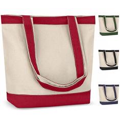 CUSTOMIZE123 Sacola de lona com alças para mulheres, bolsa de pano reutilizável para mantimentos e compras - sacola de algodão em branco, adequada para projetos DIY - PESADA - 40,6 cm x 36,8 cm com