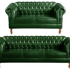 Sofá 2 e 3 Lugares Decoração Sala Recepção Retrô Dom Pedro Verde