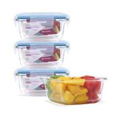 Kit Conjunto 4 Potes Vidro Hermético Tampa Plástico Marmita Mantimento