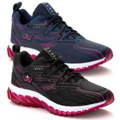 Kit 2 Tênis Feminino Olimp Para Caminhada Academia Vili, Pretopink, Ma