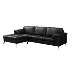 Sofá de Couro Asti 3 lugares com Chaise Esquerda Preto Pigmentado - Me