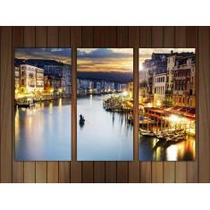 Quadro Decorativo Cidade Veneza Salas Decorações 3 peças Com Moldura -