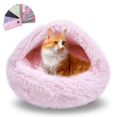 FORMYCATIE Camas para gatos em ambientes internos, caverna de gatos para filhotes e gatinhos, cama calmante para cães pequenos com caverna coberta, aconchegante, quente, fofo, lavável, antiderrapante,