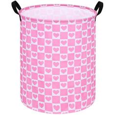 ACMUUNI Cesto de lavanderia redondo com coração de 40 cm, cesto de roupa dino, com alças, organizador de brinquedos para bebês, cesta de presente para quarto de meninos e meninas, decoração de quarto
