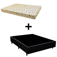 Cama Box Viúva - Tecido Sintético Preto Com Colchão Austrália Bello Box - 100% Espuma D26 Amarelo 54x128x188