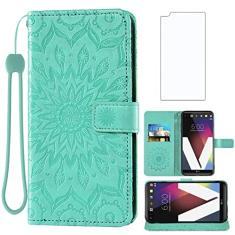Asuwish Capa de telefone para LG V20 Capa carteira com protetor de tela de vidro temperado e capa flip fina de couro girassol suporte para cartão de identificação de crédito acessórios para celular