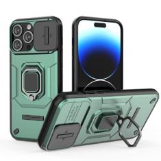 SORAKA Capa para iPhone 14 Pro com suporte de anel e capa de câmera deslizante para iPhone 14 Pro com placa de metal para suporte magnético de carro, capa protetora de camada dupla em policarbonato