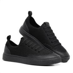 Tenis Sapatenis Masculino Preto Casual Cano Baixo Nylon Sola Reta Leve Confortável-Masculino